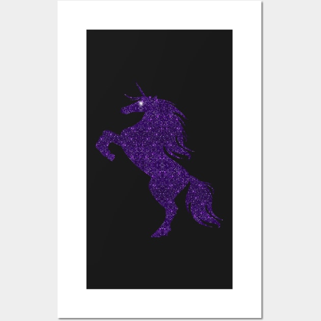 Purple Faux Glitter Magical Rearing Unicorn Wall Art by Atteestude